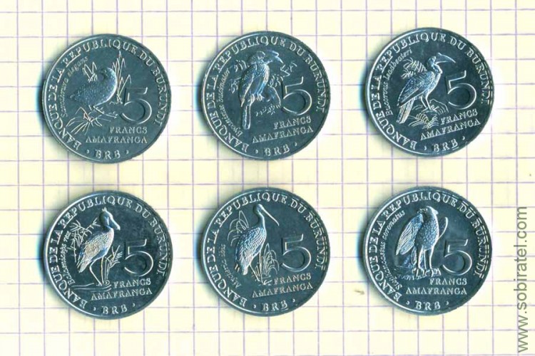 Бурунди. Набор 6 монет (птицы)