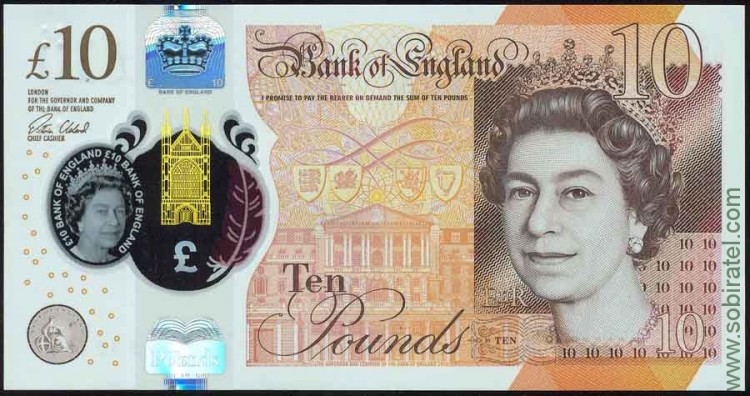 Великобритания Англия 2016 (2017), 10 фунтов, пластик (Джейн Остин)