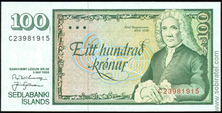 Исландия 1986, 100 крон