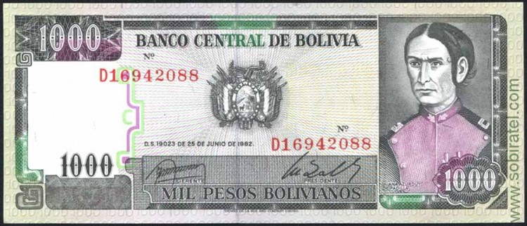 Боливия 1982, 1000 боливийских песо.