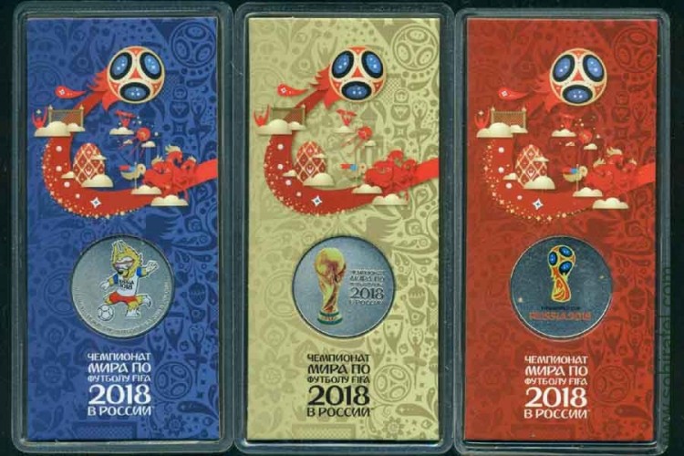 Чемпионат мира по футболу 2018. Набор 3 монеты в цвете