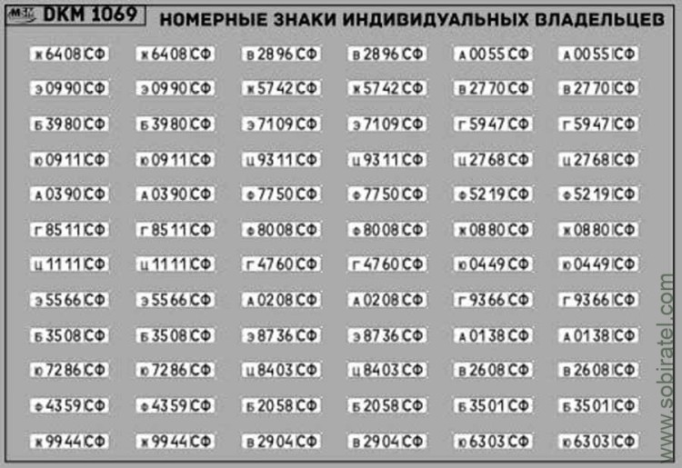 DKM1069 Набор декалей Номерные знаки индивидуальных владельцев Свердловская область (100x70 мм)