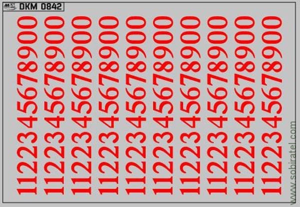 DKM0842 Набор декалей трамвайных парковых номеров Магнитогорск красные (100x70 мм)