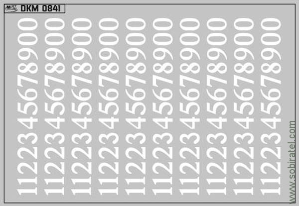 DKM0841 Набор декалей трамвайных парковых номеров Магнитогорск белые (100x70 мм)