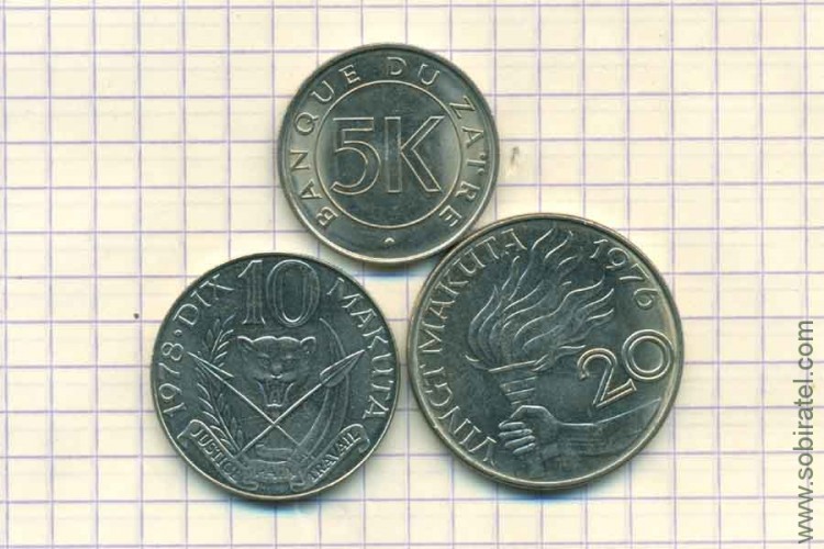 Заир. Набор 3 монеты 1976-78.
