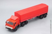 Камский 5410 со спойлером с полуприцепом ОдАЗ 9370 тент, красный (Элекон 1:43)