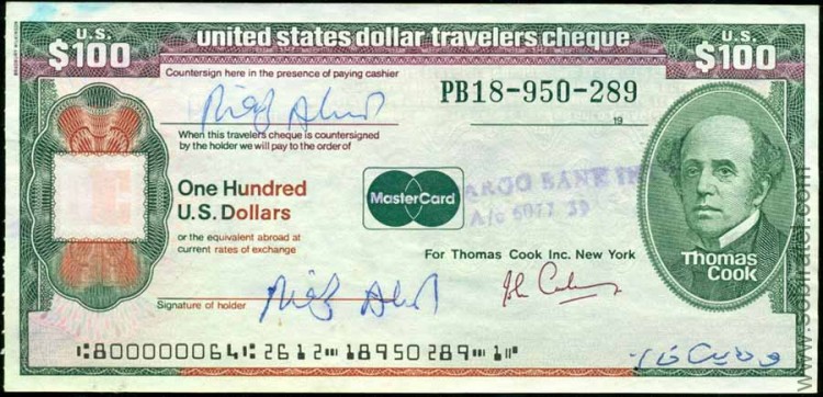 США. 100 долларов, дорожный чек