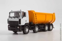 Минский-6516 8х4 самосвал, U-образный кузов белый / жёлтый (АИСТ 1:43)