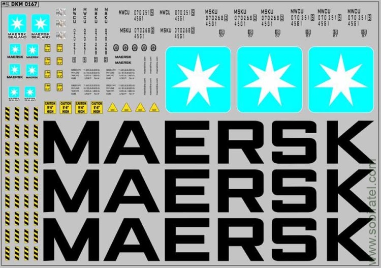 DKMB0167 Набор декалей для контейнер 40 футов Maersk, вариант 2 (200x140 мм)