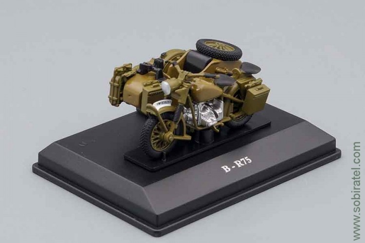 мотоцикл BMW R75 с коляской, матово-зеленый хаки (Cararama 1:43)