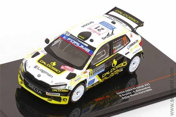 Skoda Fabia RS Rally2 #21 Skoda Rally Team Грязин/Александров 9 место Rally Monte Carlo 2025 (iXO 1:43)