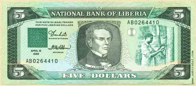 Либерия 1989, 5 долларов.