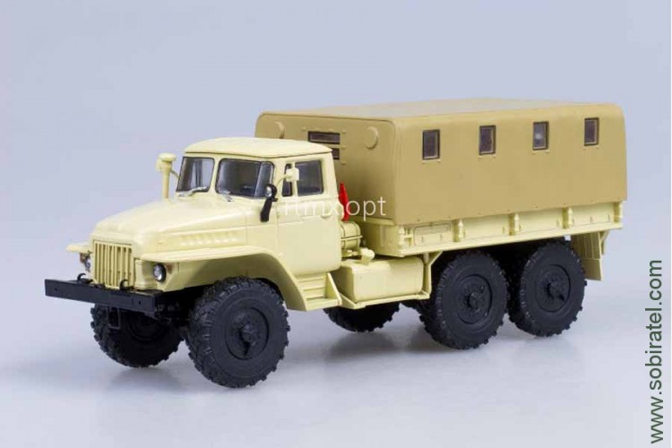 Уральский 375Д бортовой с тентом бежевый (АИСТ 1:43)