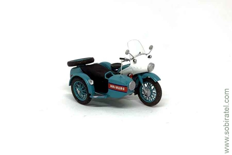 мотоцикл М-100 с коляской, милиция, бирюзовый (Моделстрой 1:43)