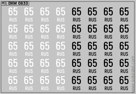 DKM0633 Набор декалей Дублирующие знаки России - регион 65 - Сахалинская область (100x70 мм)