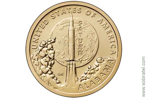 1 доллар 2024 США. Ракета Сатурн V. Алабама. Серия Американские инновации