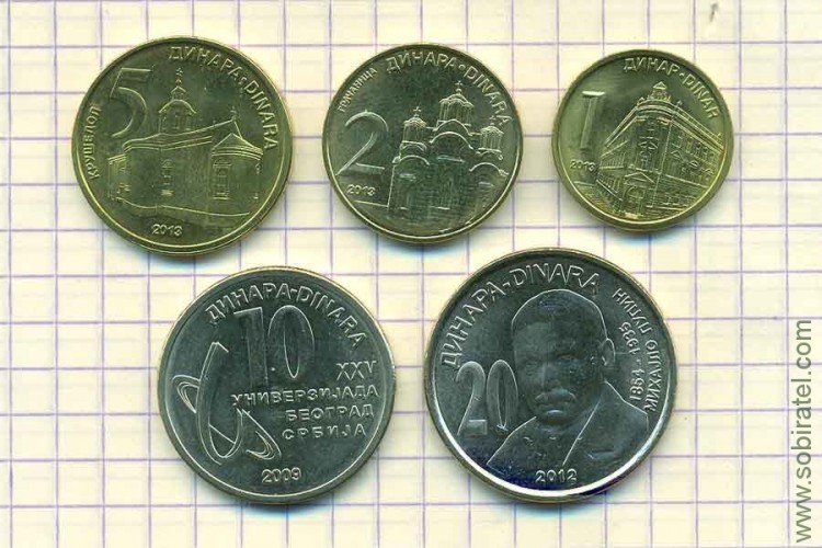 Сербия. Набор 5 монет