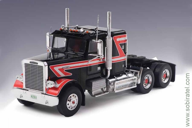 седельный тягач №218 Freightliner FLC 120 64 T со спальником 1977 черный с красным и белым (iXO 1:43)