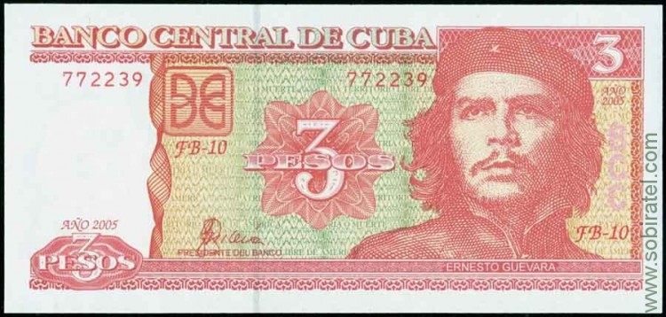 Куба 2005, 3 песо с Че Гевара.