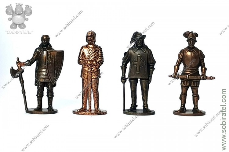 Воины 14-16 веков, 4 шт., 40 мм, медь (разные оттенки)