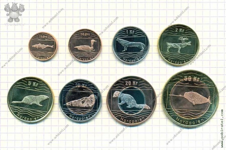 Северный Полюс (Норвегия, Nordpolen). Набор 8 монет.