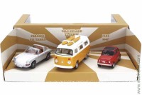 Набор 3 модели: Porsche 911 Targa Spider 1969, FIAT 500 1965, Volkswagen T2b кемпер 1962