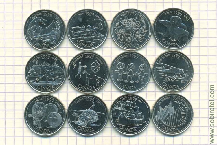 Канада. Набор 12 монет 1999. Месяцы года.