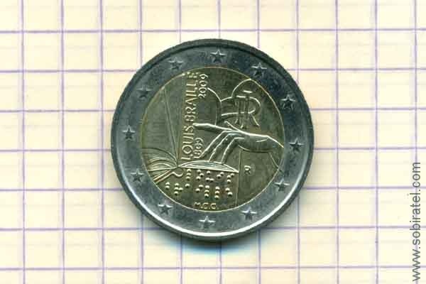 2 евро 2009 Италия, 200 лет со дня рождения Луи Брайля